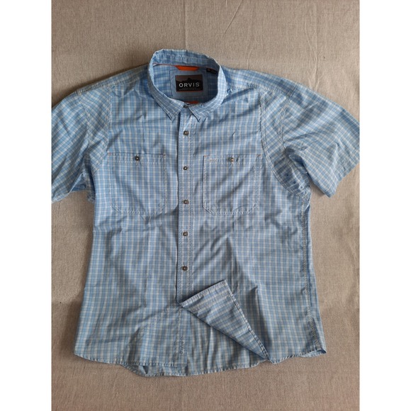 Orvis Other - Orvis Men XL Vent Outdoor Plaid Pocket Button Shirt SS Recycled Polyester Blue